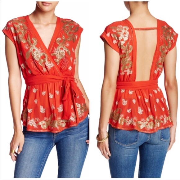 Free People Tops - {Free People} Orange plunge top
